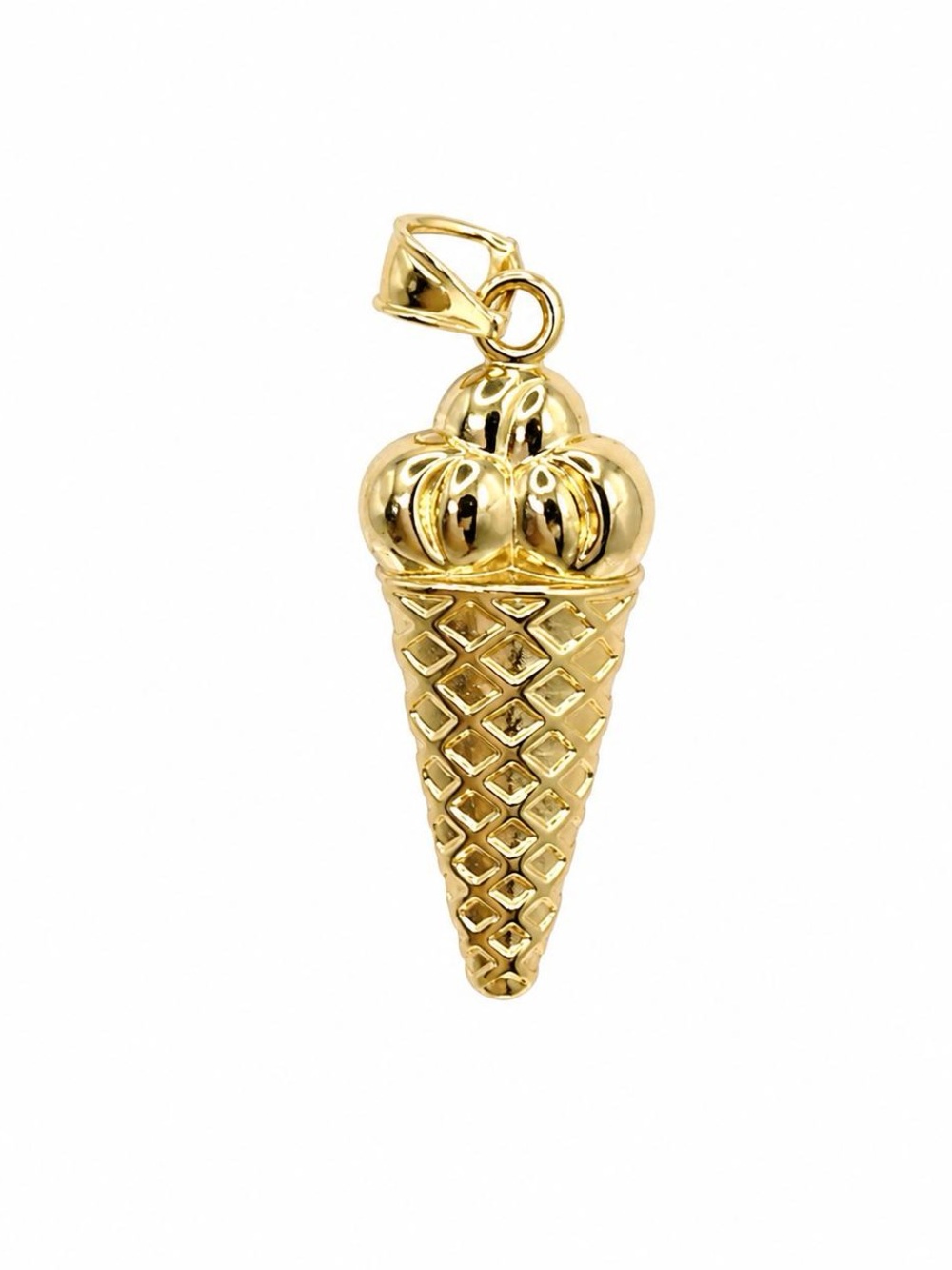10K Yellow Gold Ice Cream Cone Charm Pendant – Puffy Dessert Sweet Treat 22x10mm